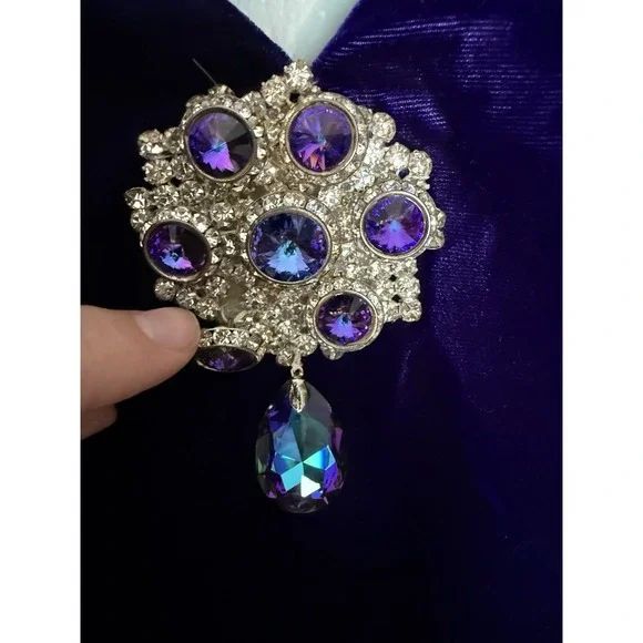 Eugene Alexander deep purple velvet strapless jeweled gown size 6.‎ 1980s Glam - Picture 4 of 11